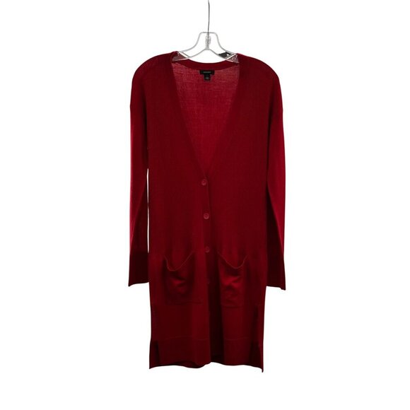 Halogen Duster Cardigan V-Neck Button Up Long Sleeve Red Sz Small Lightweight - Picture 1 of 9